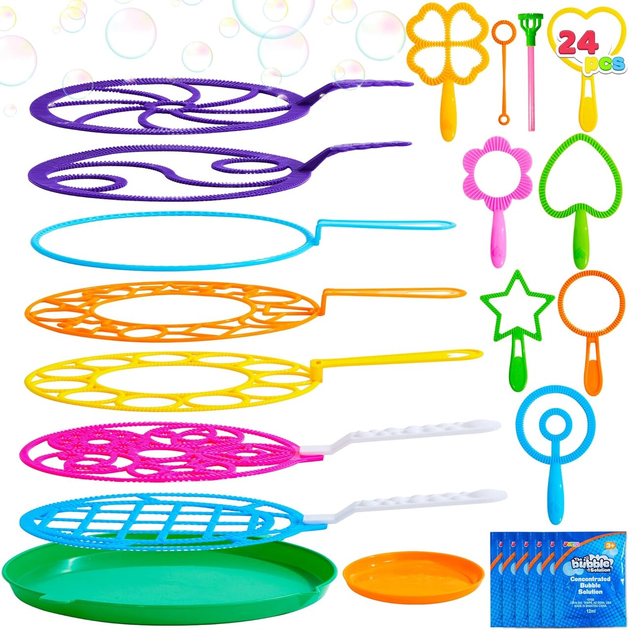 Big Bubble Wands Set Bulk for Kids Summer Outdoor Activity Party Favors, 18 Pcs Giant Bubble Maker with Tray, 12" Large, 6 Pcs Solution Suitable for All Age People